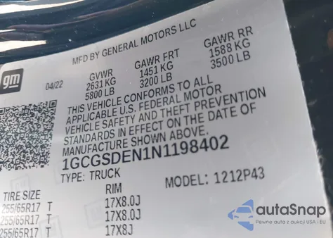 2022 Chevrolet Colorado 2Wd Short Box Z71 из США, поврежденный, VIN 1GCGSDEN1N1198402